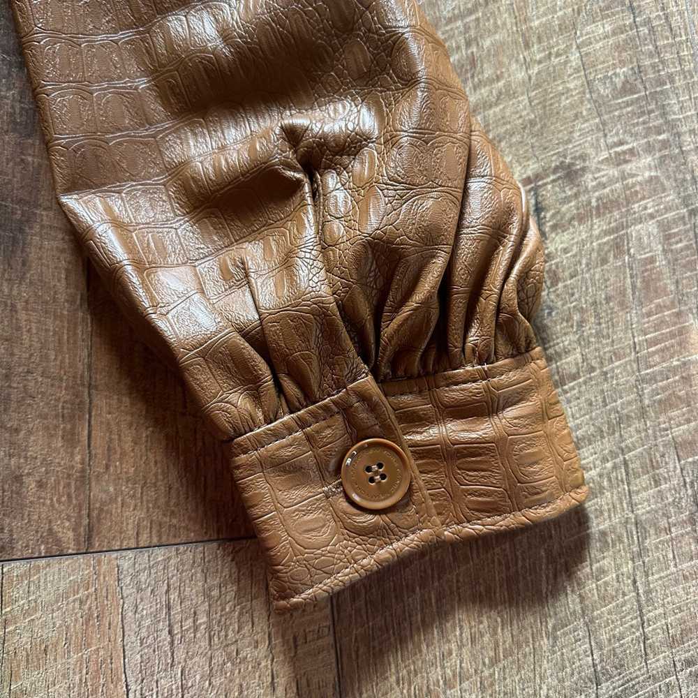 Women's MARC NEW YORK Brown Croc Embossed Faux Leather Jacket M - Picture 5 of 15